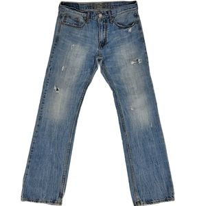 American Eagle Jeans Size 30x32 Destroyed Straight Leg Denim Lt Blue Distressed